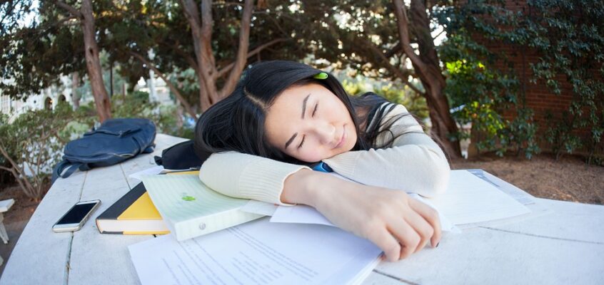 sleeping student girl