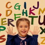 young girl with background of letters