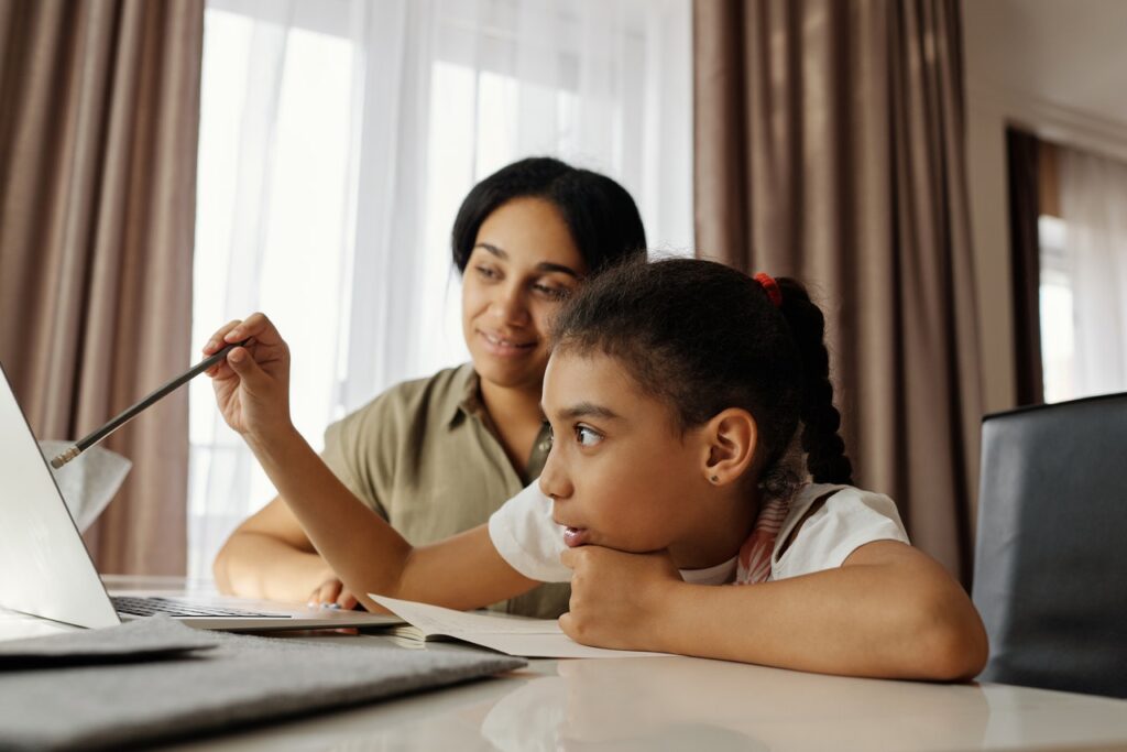 mother and child remote learning