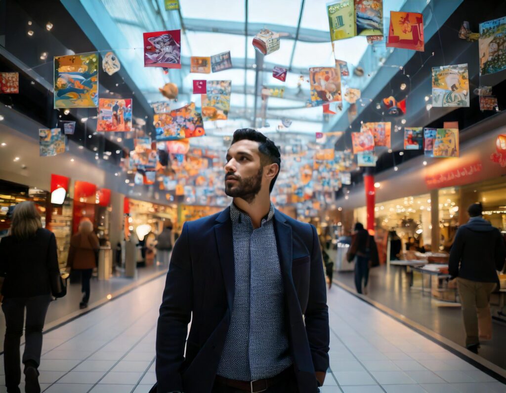 man walking in a shopping mall