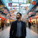 man walking in a shopping mall
