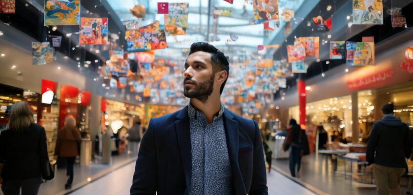 man walking in a shopping mall