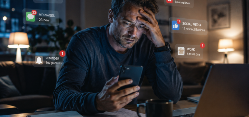 man overwhelmed in 24-7 world