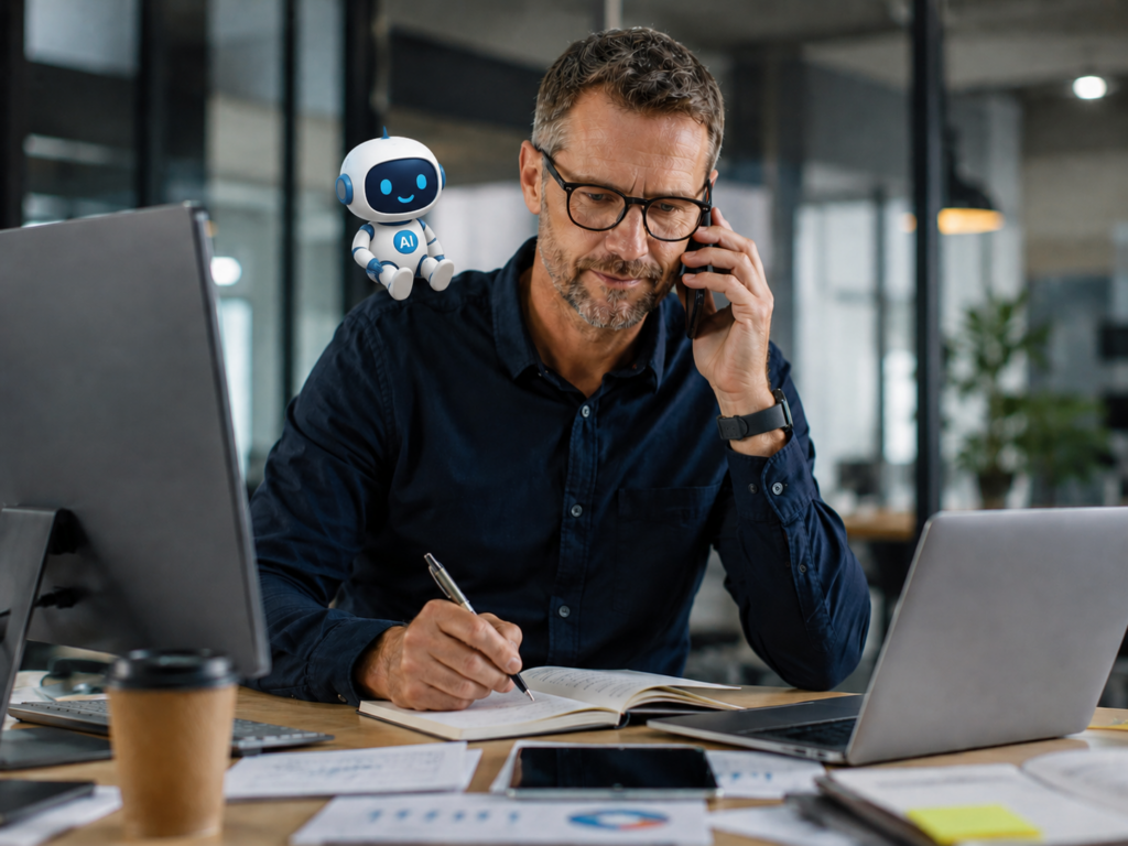 man working with AI