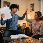 A teen has completed his challenging homework assignment