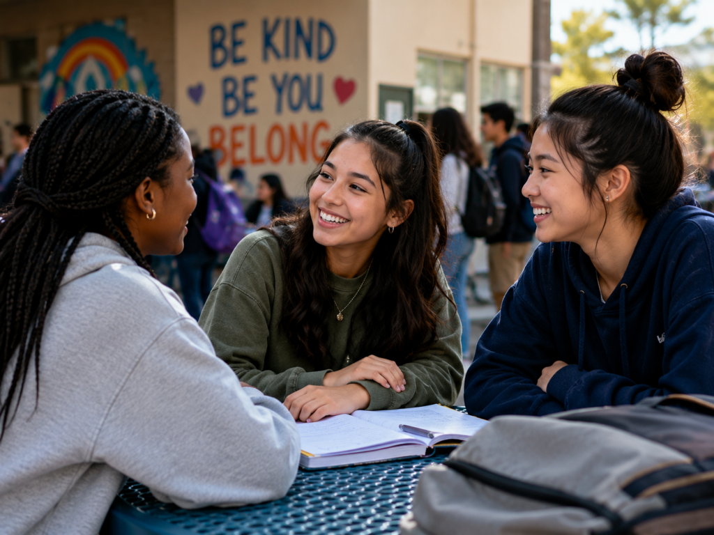 teen girls making friends