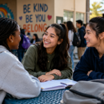teen girls making friends