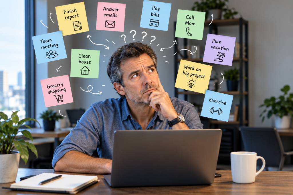 man contemplating tasks